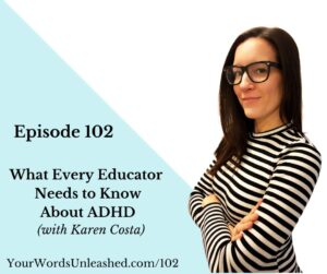 White woman in thick eyeglasses with medium-length brown hair wearing a striped white and black shirt.